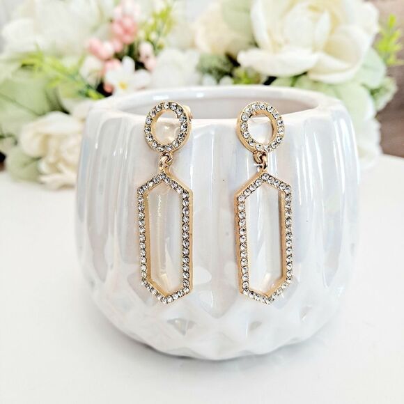Boutique Jewelry - 💖 2/$30 Rhinestones geometric gold drop cocktail wedding formal earrings